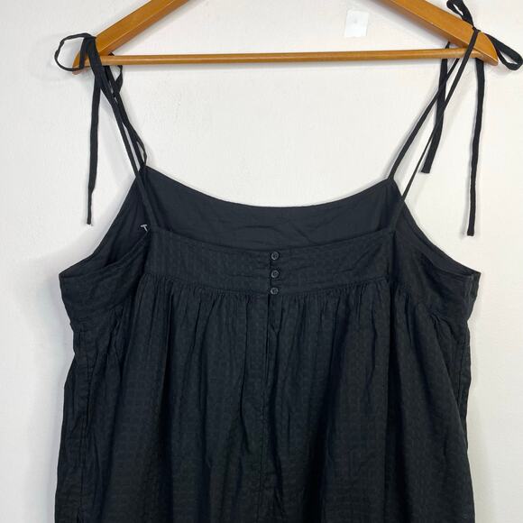 Gap Tie Strap Cami Midi Dress Textured Black Cotton Minimalist LP L Large Petite - Picture 8 of 13